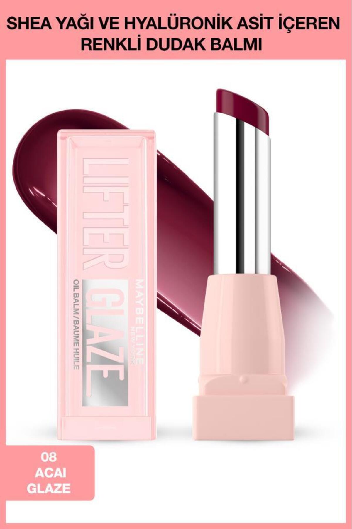 Maybelline New York Lifter Glaze Shea Yağı ve Hyalüronik Asit içeren Renkli Dudak Balmı - 08 Acai Glaze-