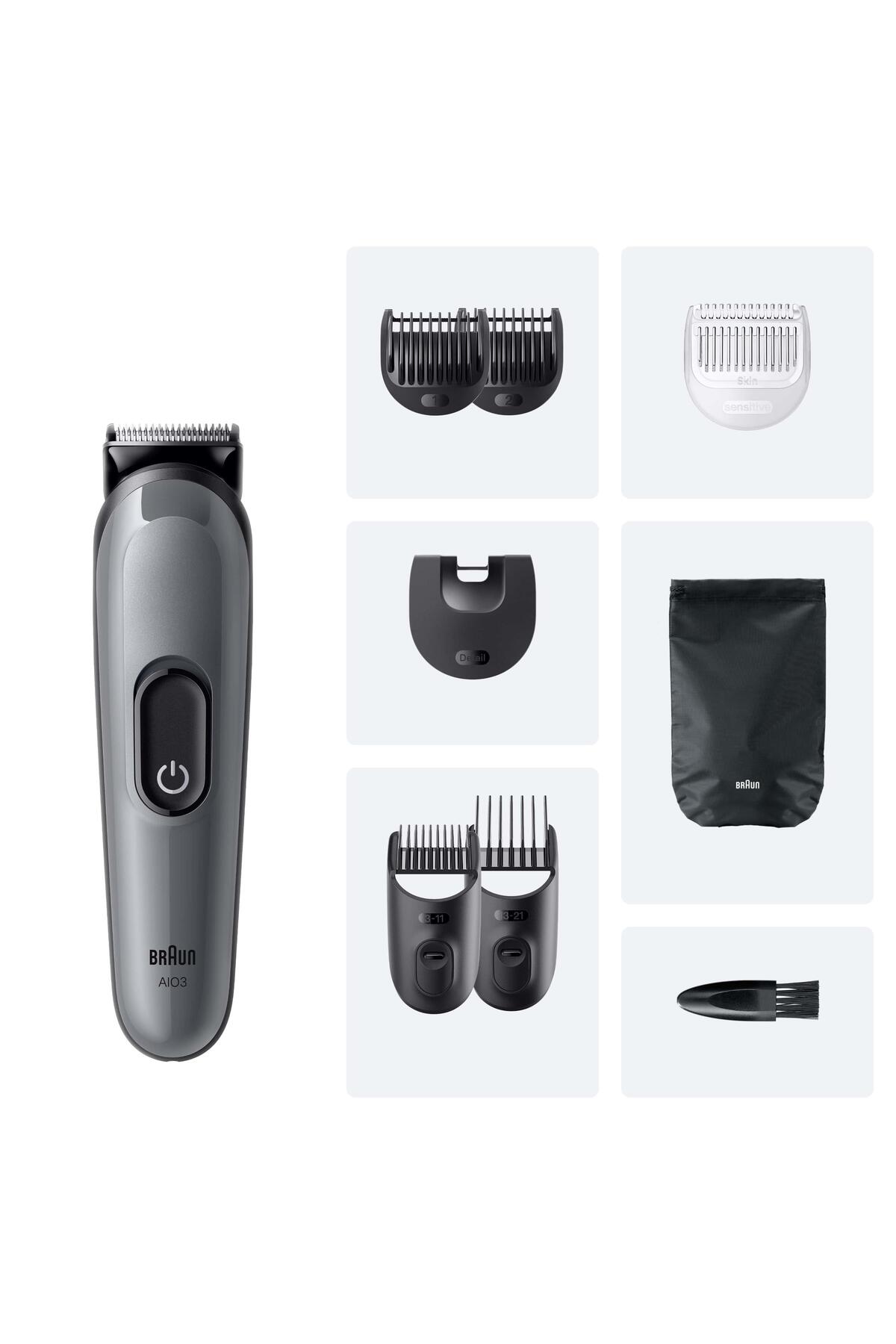 Braun Hepsi Bir Arada Series 3, 8’i 1 arada Tıraş Kiti, Keskin Bıçak, 14 Uzunluk, AIO3540-