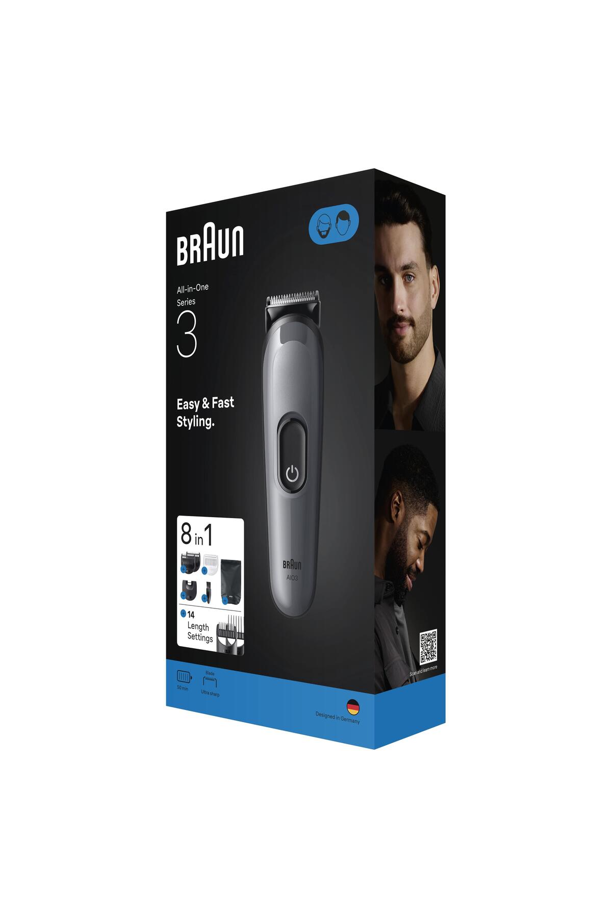 Braun Hepsi Bir Arada Series 3, 8’i 1 arada Tıraş Kiti, Keskin Bıçak, 14 Uzunluk, AIO3540-