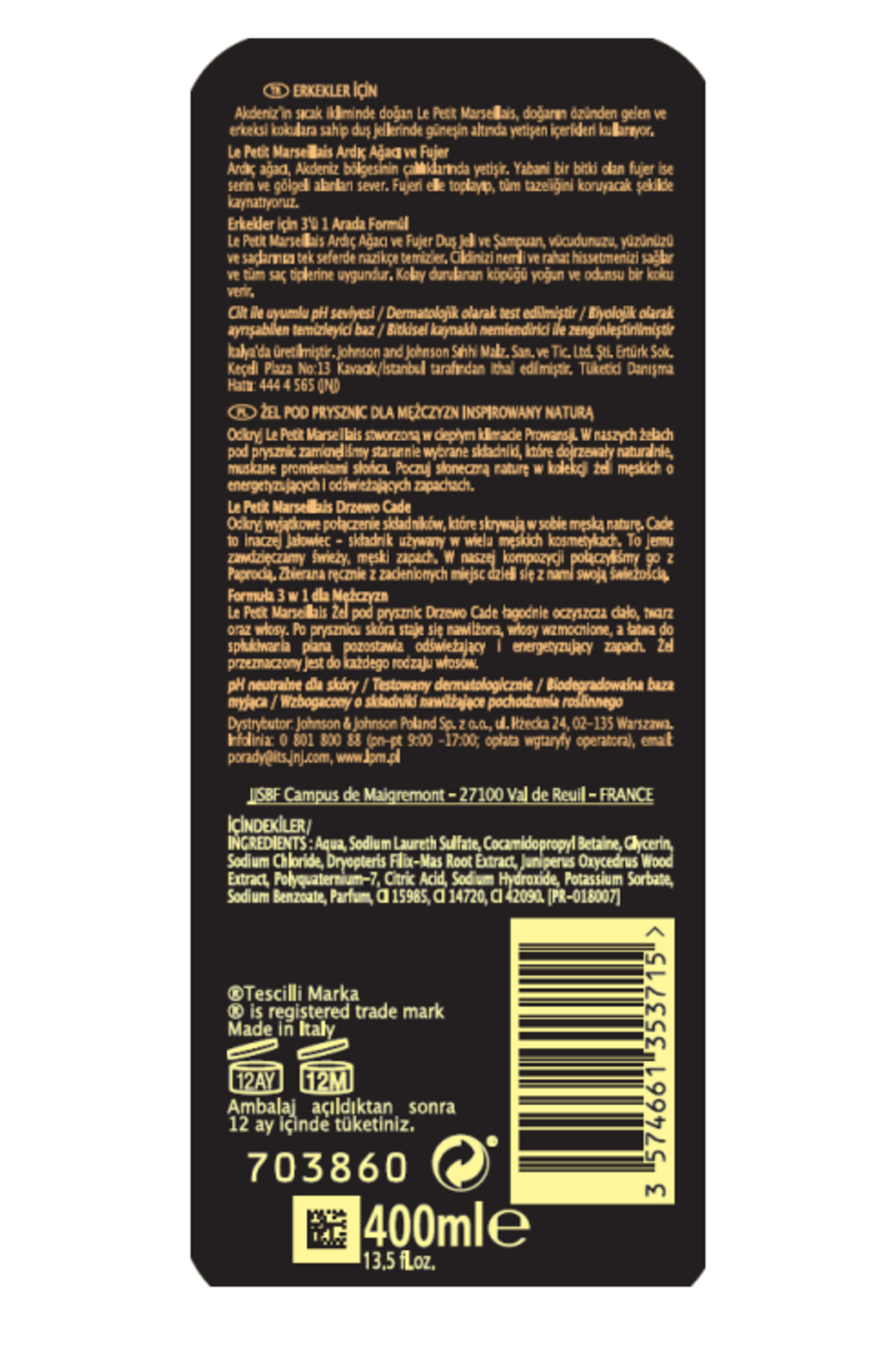 Le Petit Marseillais Men Ardıç Ağacı Ve Füjer Duş Jeli 400 ml-