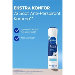 NIVEA Kadın Sprey Deodorant Derma Control Defend 150 ml,Tahriş Karşıtı,Alkolsüz,Hyaluron,Pro Vitamin B5-