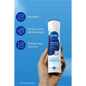 NIVEA Kadın Sprey Deodorant Derma Control Defend 150 ml,Tahriş Karşıtı,Alkolsüz,Hyaluron,Pro Vitamin B5-