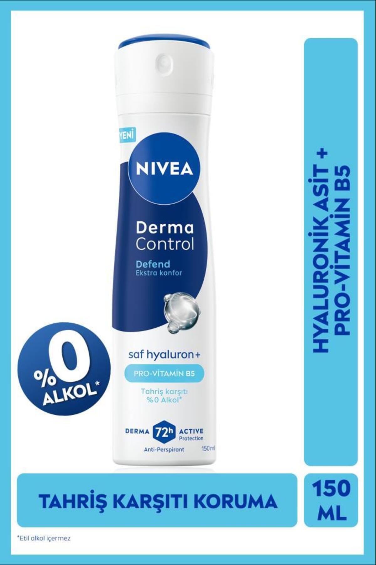 NIVEA Kadın Sprey Deodorant Derma Control Defend 150 ml,Tahriş Karşıtı,Alkolsüz,Hyaluron,Pro Vitamin B5-