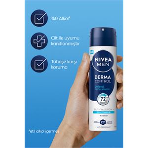 NIVEA MEN Erkek Sprey Deodorant Derma Control Defend 150ml,Hyaluron,Pro Vitamin B5,72 Saat Anti-perspirant-