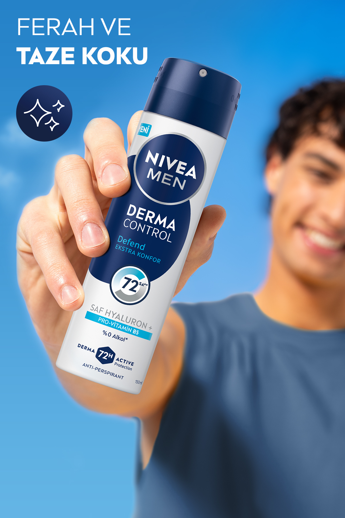 NIVEA MEN Erkek Sprey Deodorant Derma Control Defend 150ml,Hyaluron,Pro Vitamin B5,72 Saat Anti-perspirant-