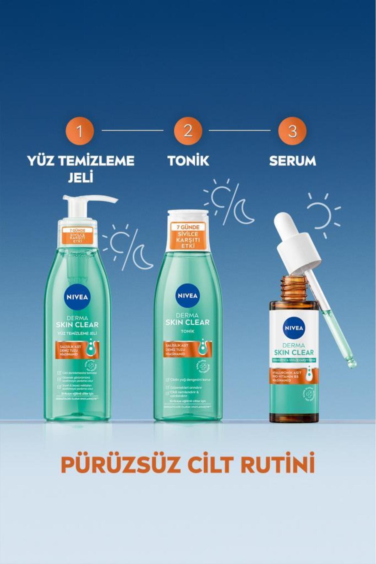 NIVEA Derma Skin Clear Dengeleyici ve Sivilce Karşıtı Serum 30ml, Niasinamid, Hyaluronik Asit, Yağlı Cilt-
