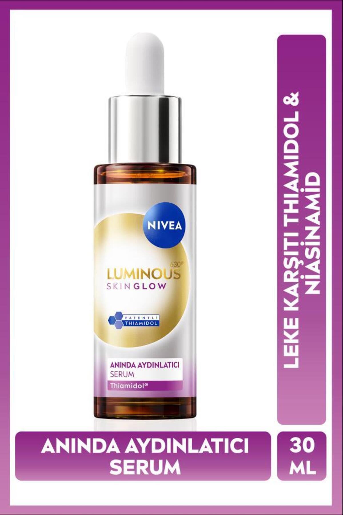 NIVEA Luminous630 Skin Glow Anında Aydınlatıcı Serum 30ml, Eşit Cilt Tonu, Thiamidol, Niasinamid, AloeVera-