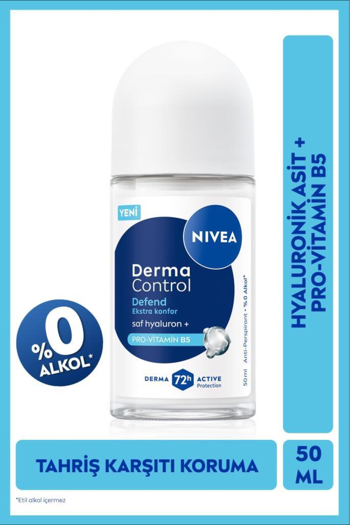 NIVEA Kadın Roll on Deodorant Derma Control Defend 50 ml,72 Saat Koruma,Alkolsüz,Hyaluron,Pro Vitamin-