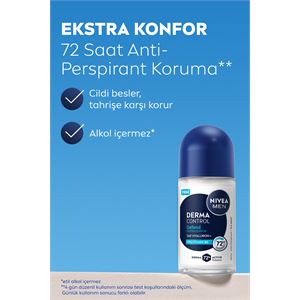 NIVEA MEN Erkek Roll-on Deodorant Derma Control Defend 50ml, 72 Saat Anti-perspirant, Alkolsüz, Hyaluron-