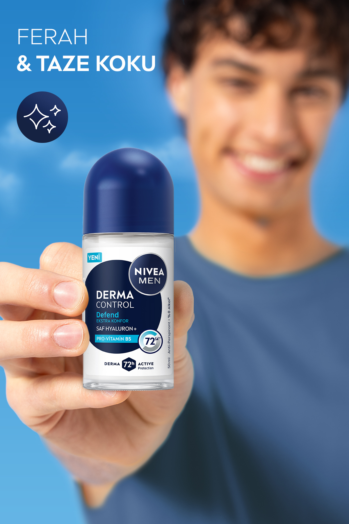 NIVEA MEN Erkek Roll-on Deodorant Derma Control Defend 50ml, 72 Saat Anti-perspirant, Alkolsüz, Hyaluron-