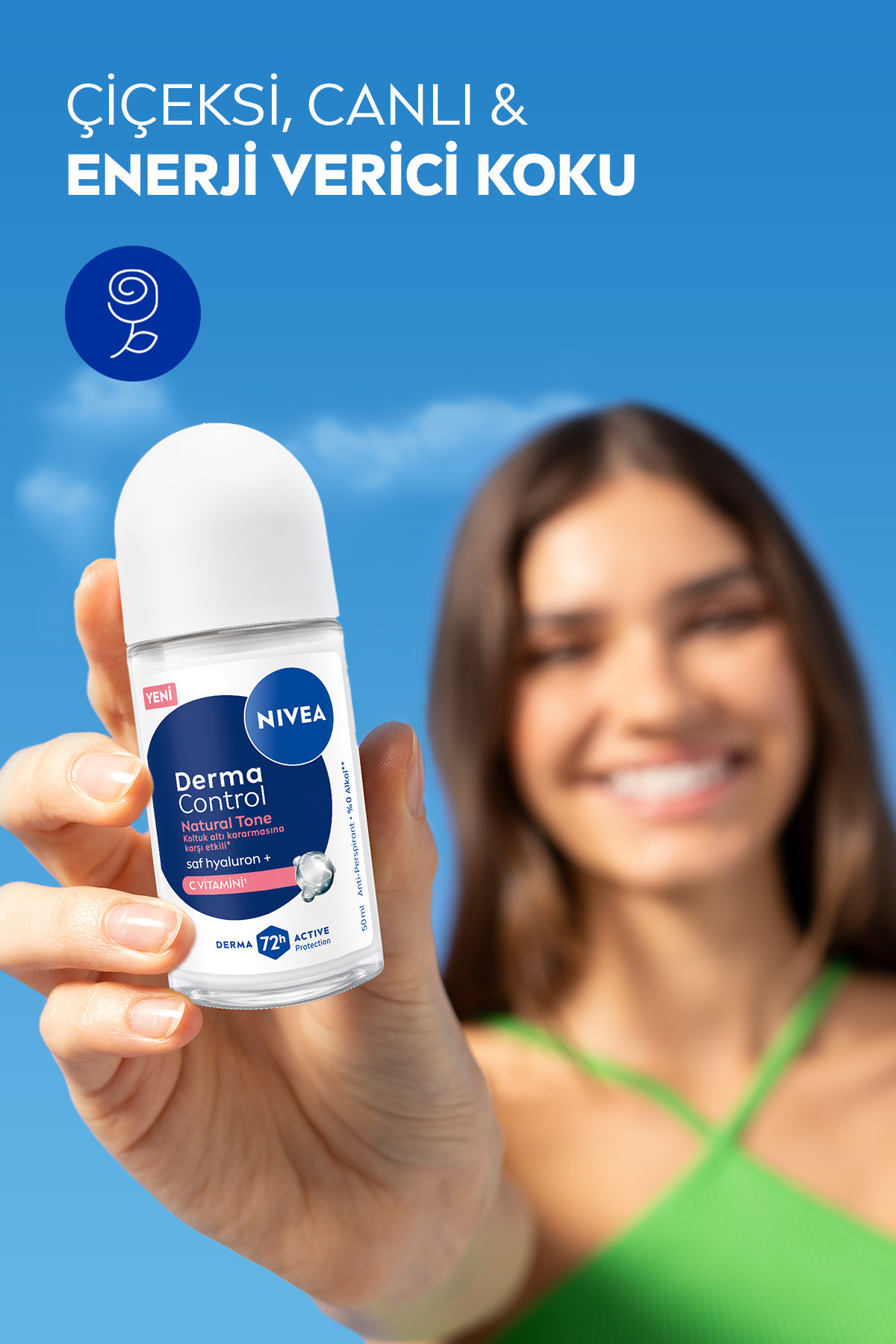 NIVEA Kadın Roll-on Deodorant Derma Control Natural Tone 50ml, Koltuk Altı Kararmasına Karşı, C Vitamini-