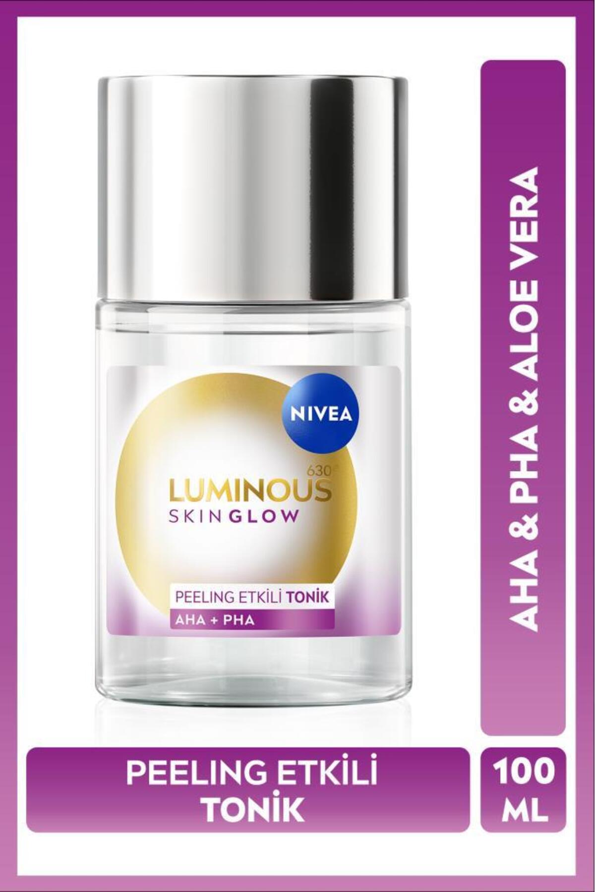 NIVEA Luminous630 Skin Glow Peeling Etkili Tonik 100ml, Parlaklık, Eşit Cilt Tonu, AHA PHA, Aloe Vera-