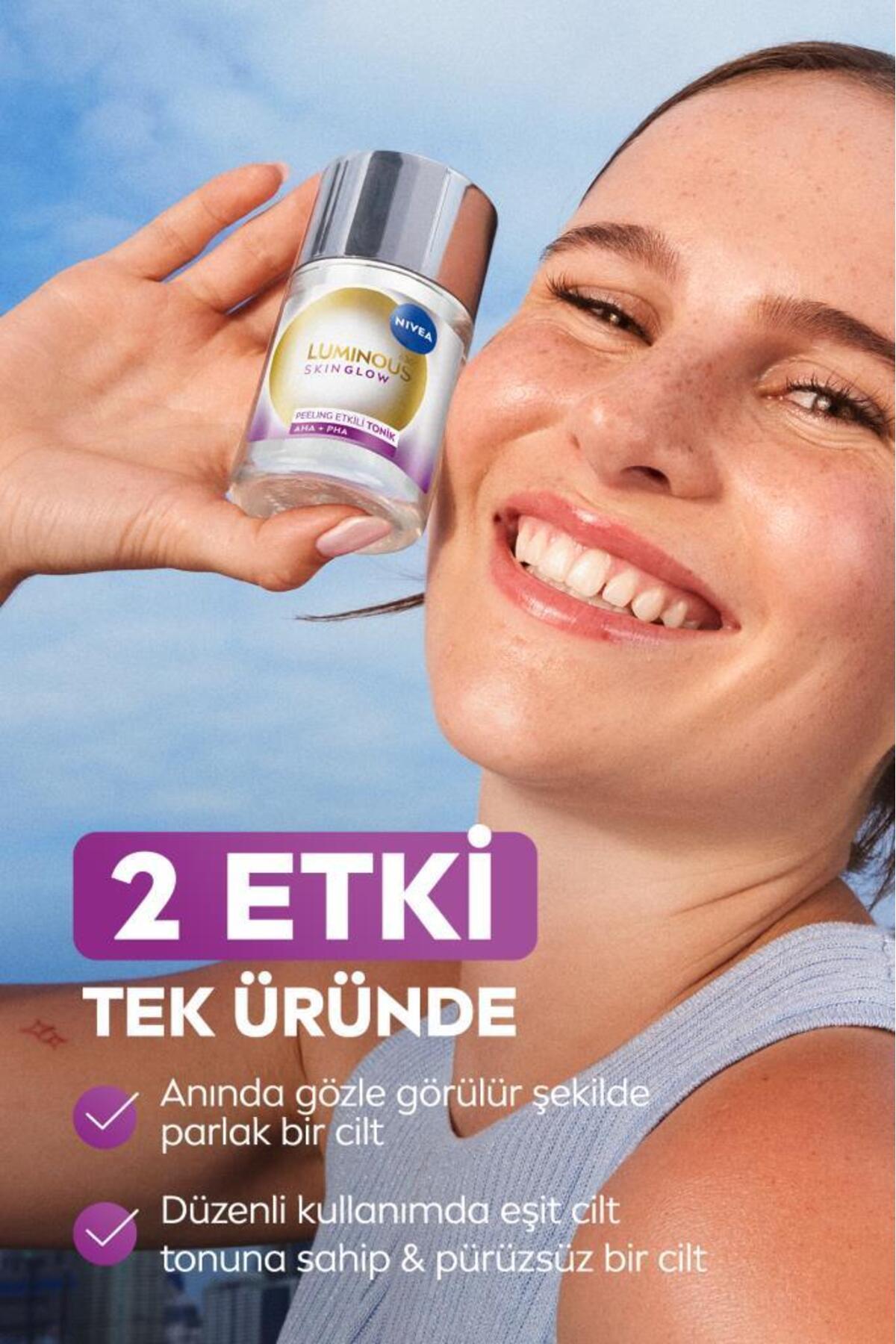 NIVEA Luminous630 Skin Glow Peeling Etkili Tonik 100ml, Parlaklık, Eşit Cilt Tonu, AHA PHA, Aloe Vera-