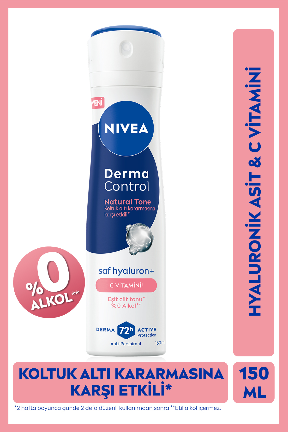 NIVEA Kadın Sprey Deodorant Derma Control Natural Tone 150ml, Koltuk Altı Kararmasına Karşı, C Vitamini-