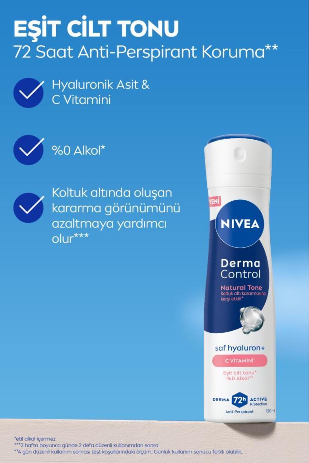 NIVEA Kadın Sprey Deodorant Derma Control Natural Tone 150ml, Koltuk Altı Kararmasına Karşı, C Vitamini-