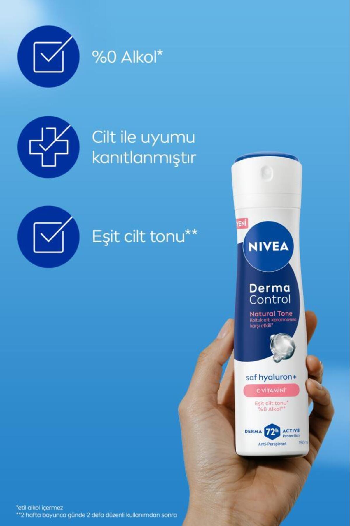 NIVEA Kadın Sprey Deodorant Derma Control Natural Tone 150ml, Koltuk Altı Kararmasına Karşı, C Vitamini-
