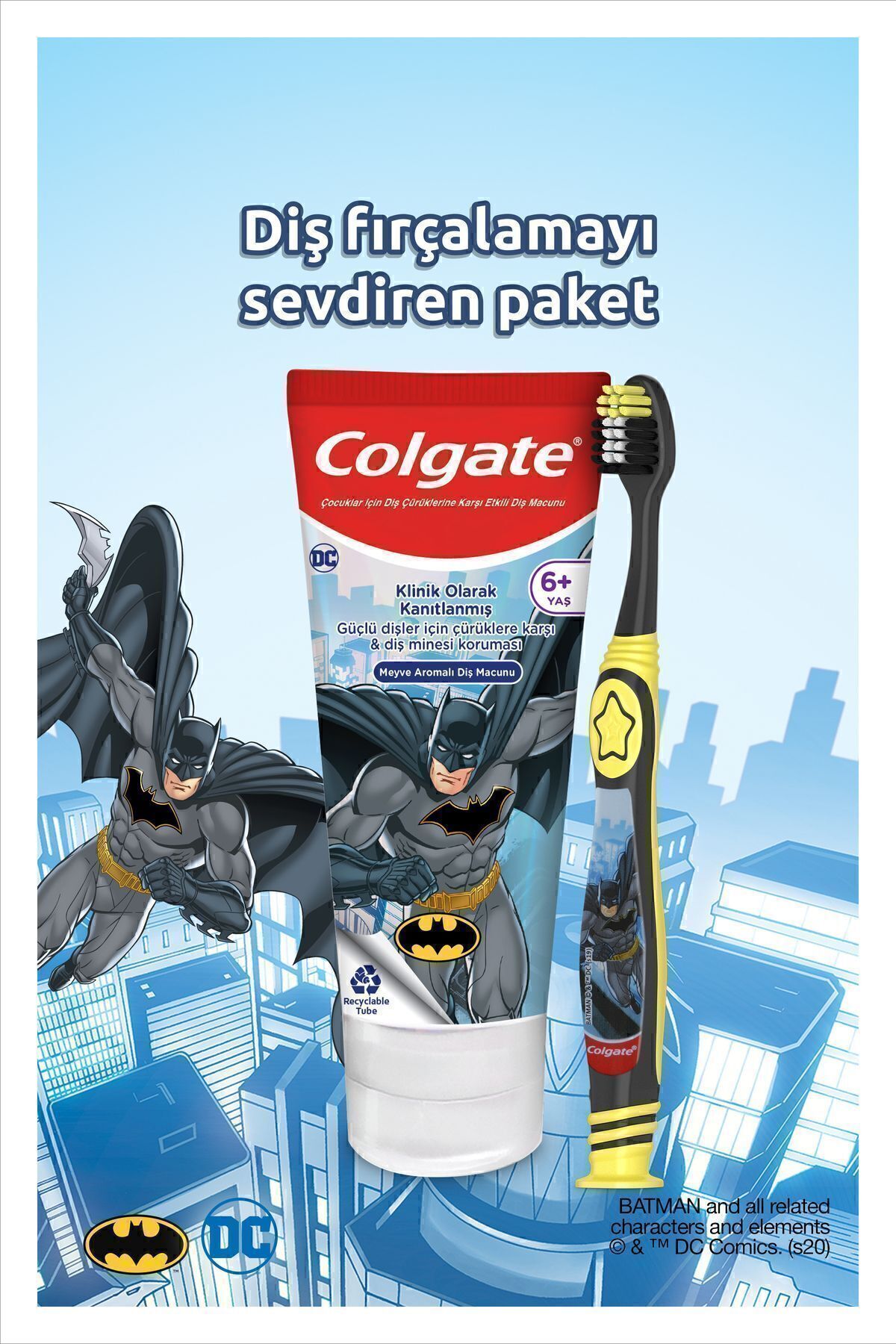 Colgate Batman Çürüklere Karşı Etkili Hafif Nane Aromalı Çocuk Diş Macunu + Diş Fırçası-